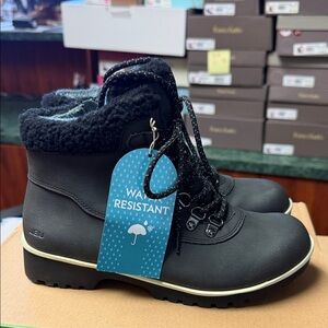 JBU Black Winter Rain Boots with Faux Fur Collar